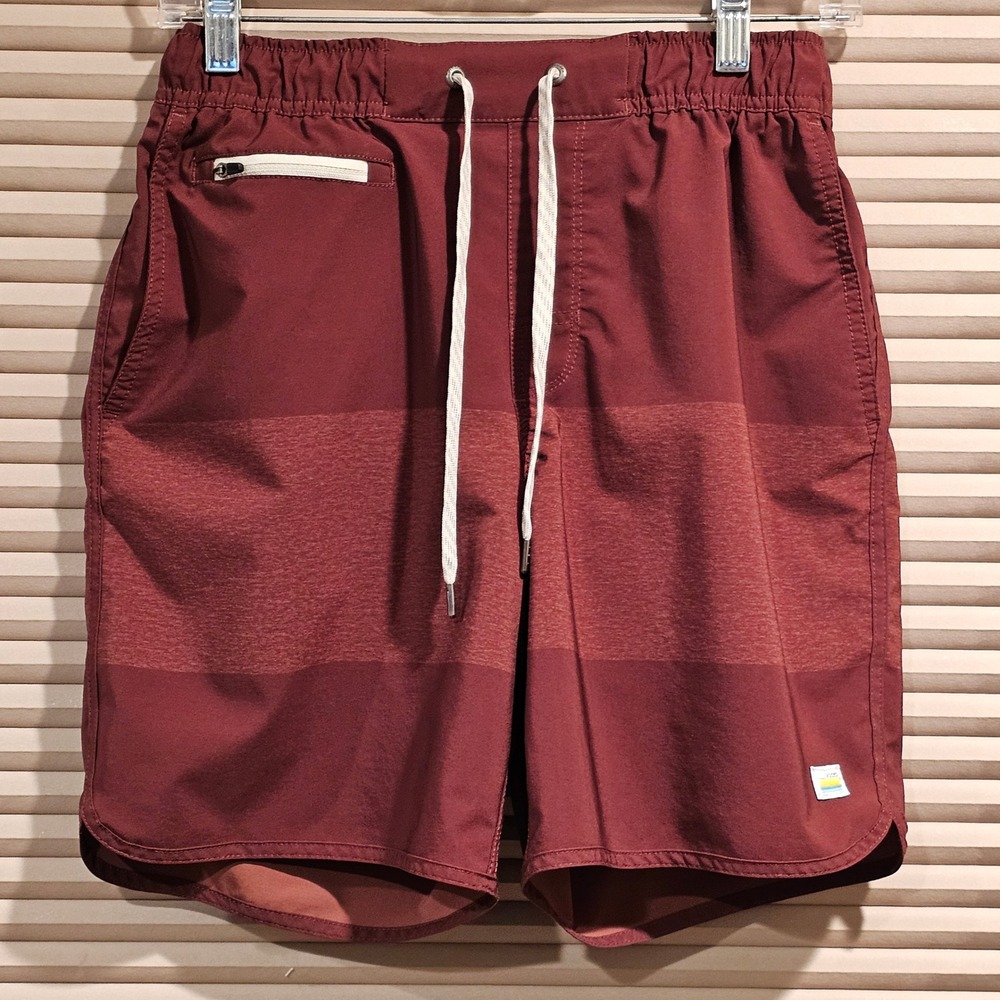 Vuori Mens Board Shorts Burgundy Red Striped Hybrid Swim Training Shorts Size S